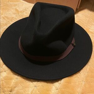 Brixton Black Wool Fedora with Brown Logo Accent